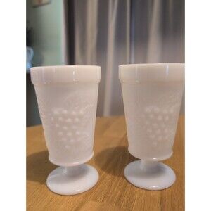 Vintage Indiana Milk Glass Goblets Colony Harvest Grape Set 2 Cottage Core